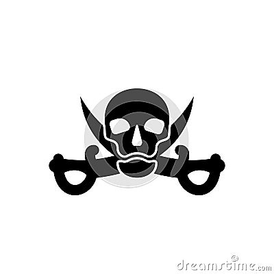 Human skull in full face and crossed sabers behind. Pirate sign and symbol for design. Isolated illustration in flat style on Vector Illustration