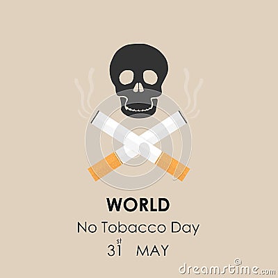 Human skull and Quit Tobacco sign.May 31st World no tobacco day. Vector Illustration