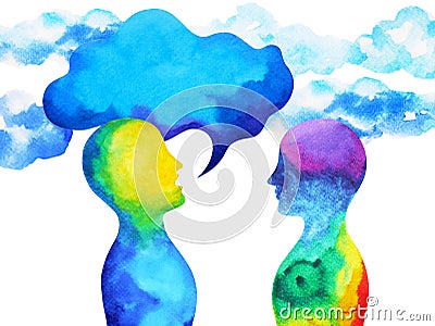 Human speaking and listening power of mastermind together inside your mind, watercolor painting hand drawn Stock Photo