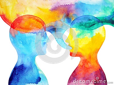 Human speaking and listening power of mastermind together Stock Photo