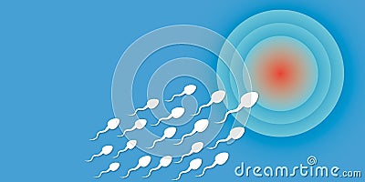 Human sperm cells moving on blue background. Natural fertilization of sperm and egg cell. Semen and fertilization concept. Cartoon Illustration