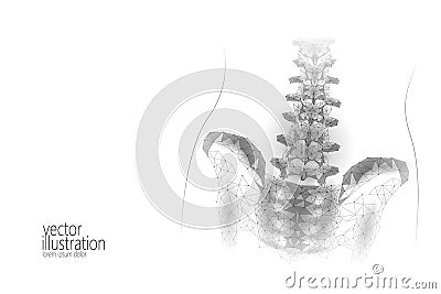 Human spine hip lumbar radiculitis pain low poly. Geometric polygonal particle triangle point line future medicine Vector Illustration