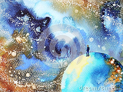 Human and spirit powerful energy connect mind universe power abstract Cartoon Illustration