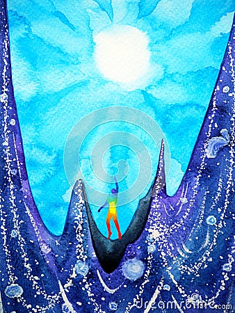 Human and spirit powerful sun sunny energy connect to the universe Cartoon Illustration