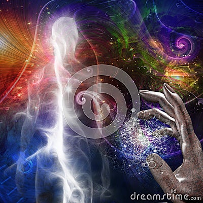 Human spirit in vivid colorful universe Stock Photo