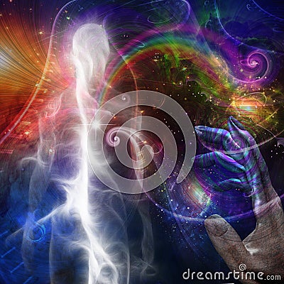 Human spirit in vivid colorful universe Stock Photo