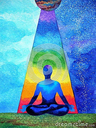 Human spiritual mind power chakra abstract watercolor painting art illustration design hand drawing Cartoon Illustration