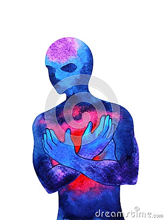 Human spiritual power energy love mind abstract art watercolor painting illustration design hand drawing Cartoon Illustration