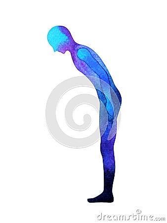 Human standing salute salutation pose, abstract body watercolor painting Stock Photo