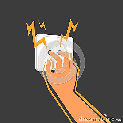 Human sticks his fingers into an electrical outlet Vector Illustration