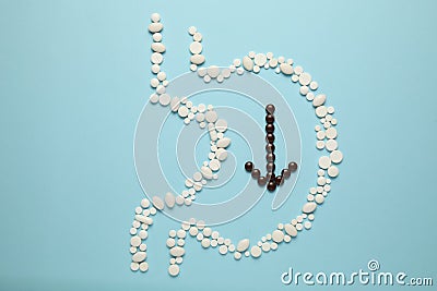 Human stomach from pills, digestive concept. Healthy nutrition, metabolism in the body Stock Photo