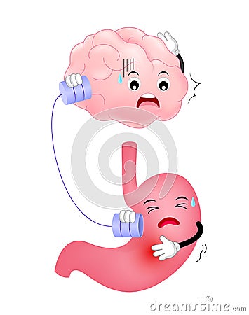 Human stomach talk to brain characters by can telephone. Vector Illustration