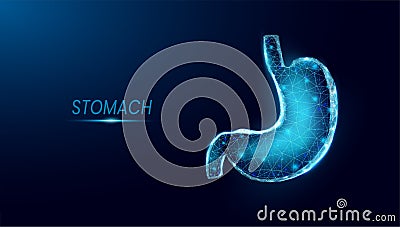 Human stomach. Wireframe low poly style. Abstract modern 3d vector illustration on dark blue background. Vector Illustration