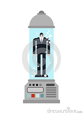 Human teleportation. Technology of transferring person in space. Future technologies concept. Teleportation capsule Vector Illustration