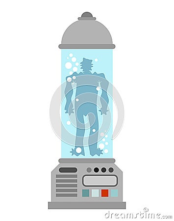 Human teleportation. Technology of transferring person in space. Future technologies concept. Teleportation capsule Vector Illustration