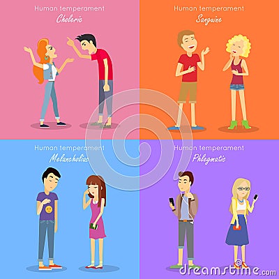 Human Temperament Fundamental Personality Types. Vector Illustration