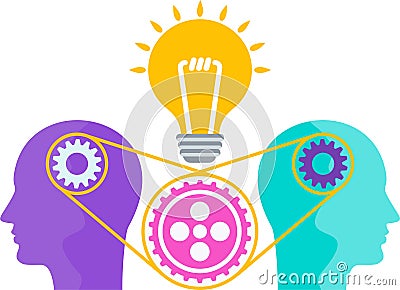 Human thinking. Human head with gears. Interaction between people. Communication and influence. Flat vector illustration Vector Illustration