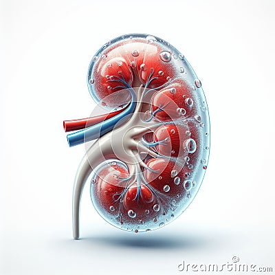 Human transparent glass kidney underwater view, anatomy of human kidney realistic 3d rendered, human organ vector illustration Cartoon Illustration
