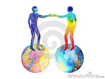 Human and universe power, watercolor painting, chakra reiki, mastermind world universe inside your mind Stock Photo