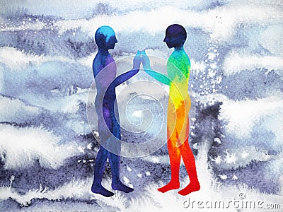 Human and universe power, watercolor painting, chakra reiki, mastermind world universe inside your mind Stock Photo