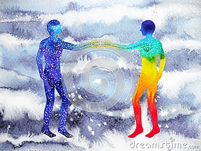 Human and universe power, watercolor painting, chakra reiki, mastermind world universe inside your mind Stock Photo