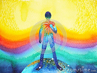 Human and universe power, watercolor painting, chakra reiki, world universe inside your mind Stock Photo