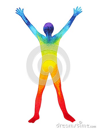 Human and universe power, watercolor painting, 7 of chakra yoga reiki Stock Photo