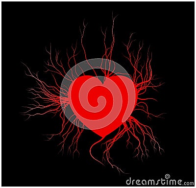 Human veins with heart, red love blood vessels valentine design. Vector illustration on white background Vector Illustration