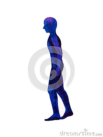 Human walking pose, abstract body blue watercolor painting hand drawing illustration Cartoon Illustration
