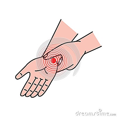 Human wrist pain. Pain and injury in the human wrist. Health problems in muscle pain and joints problems. Vector Vector Illustration