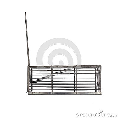 Humane type mousetrap, side view, isolated on white. Trap not set. Stock Photo