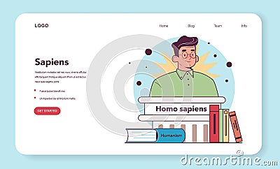 Humanism web banner or landing page. Philosophical stance focusing Vector Illustration