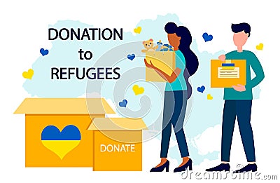 Humanitarian aid. donation to Ukraine refugees. Help Ukraine vector illustration Vector Illustration
