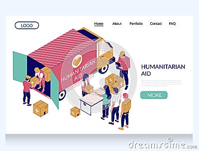 Humanitarian aid vector website landing page template Vector Illustration