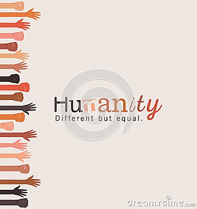 Humanity different but equal and diversity open and fists hands up vector design Vector Illustration