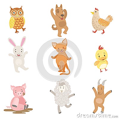 Humanized Animals Collection Of Artistic Funny Stickers Vector Illustration