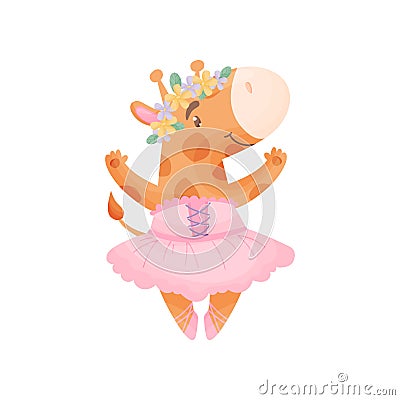 Humanized giraffe in a ballerina dress. Vector illustration on white background. Vector Illustration