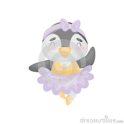 Humanized penguin in a dress of a ballerina. Vector illustration on white background. Vector Illustration