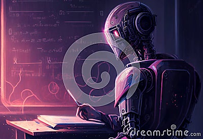 Humanoid education robot teacher Cartoon Illustration