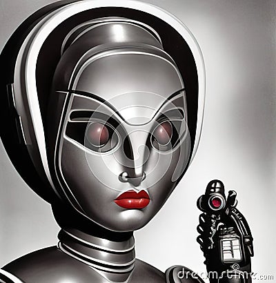 Humanoid female metallic face AI art Cartoon Illustration