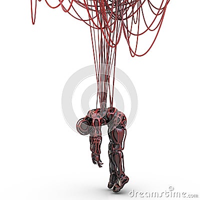 Humanoid is hanging in cables Stock Photo