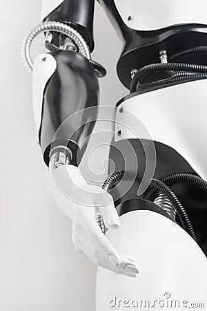 Humanoid robot body with outstretched hand Stock Photo