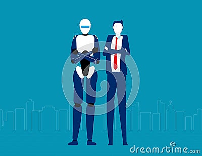 Humanoid robot and businessman. Futuristic cartoon character design. Flat vector illustration style Vector Illustration