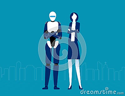 Humanoid robot and businessman. Futuristic cartoon character design. Flat vector illustration style Vector Illustration