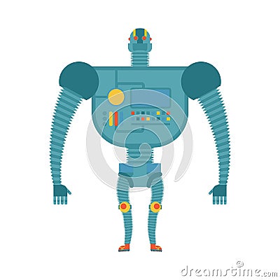 Humanoid robot. Cyborg isolated. Electronic iron man on white ba Vector Illustration