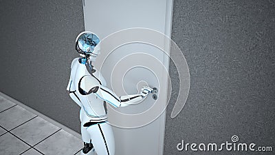 Humanoid Robot Door Stock Photo