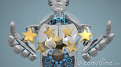 Humanoid Robot Golden Stars Rating Stock Photo