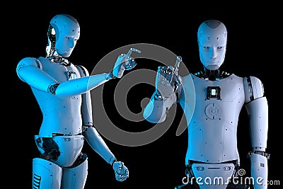 Humanoid robot hand pointing Stock Photo