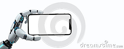 Humanoid Robot Hand Smartphone White Screen Cartoon Illustration