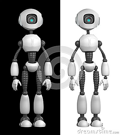 A humanoid robot isolated on black and white background. Future concept with robotics and artificial intelligence. 3D rendering Stock Photo